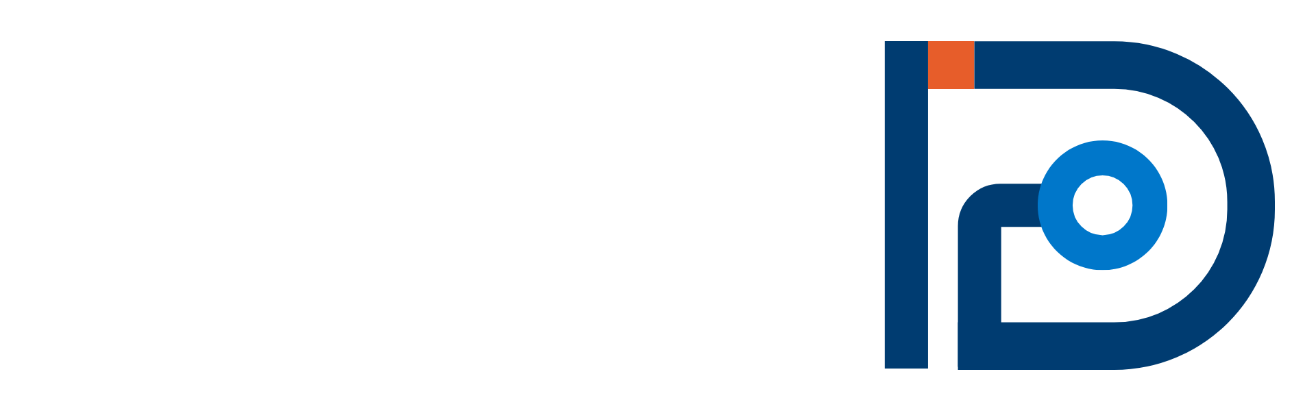 Capital D (Future Blue), center dot (Simcoe Blue), tangerine orange dot for letter i in negative space